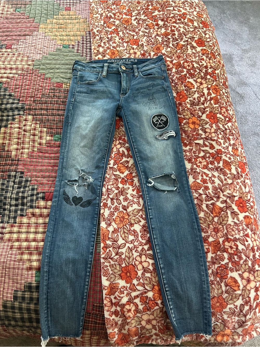 American Eagle Outfitters Women's Distressed Skinny Jeans - Blue
